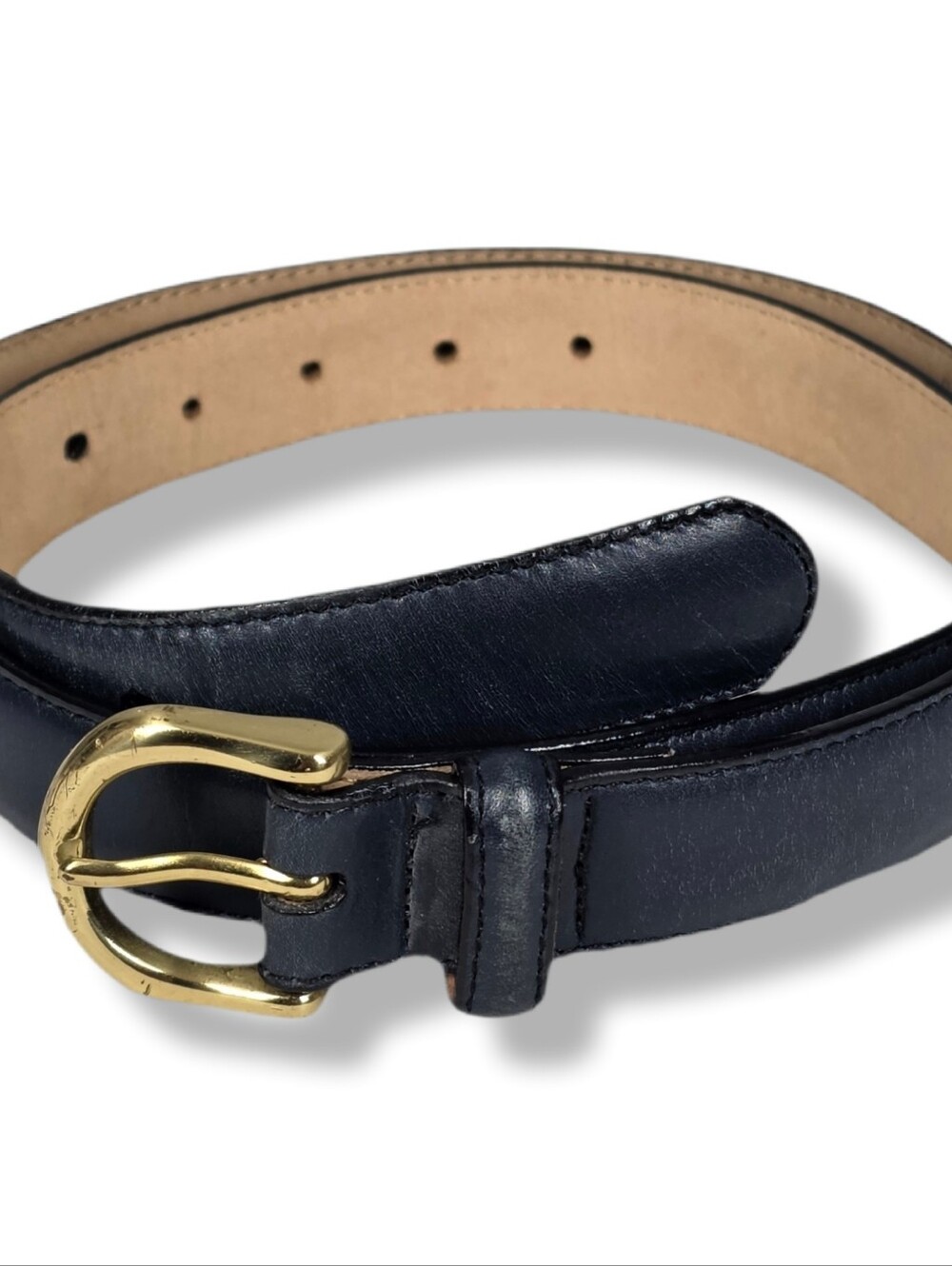 LANDS’ END GENUINE LEATHER BELT – BLACK – BRASS BUCKLE – SIZE 32/80